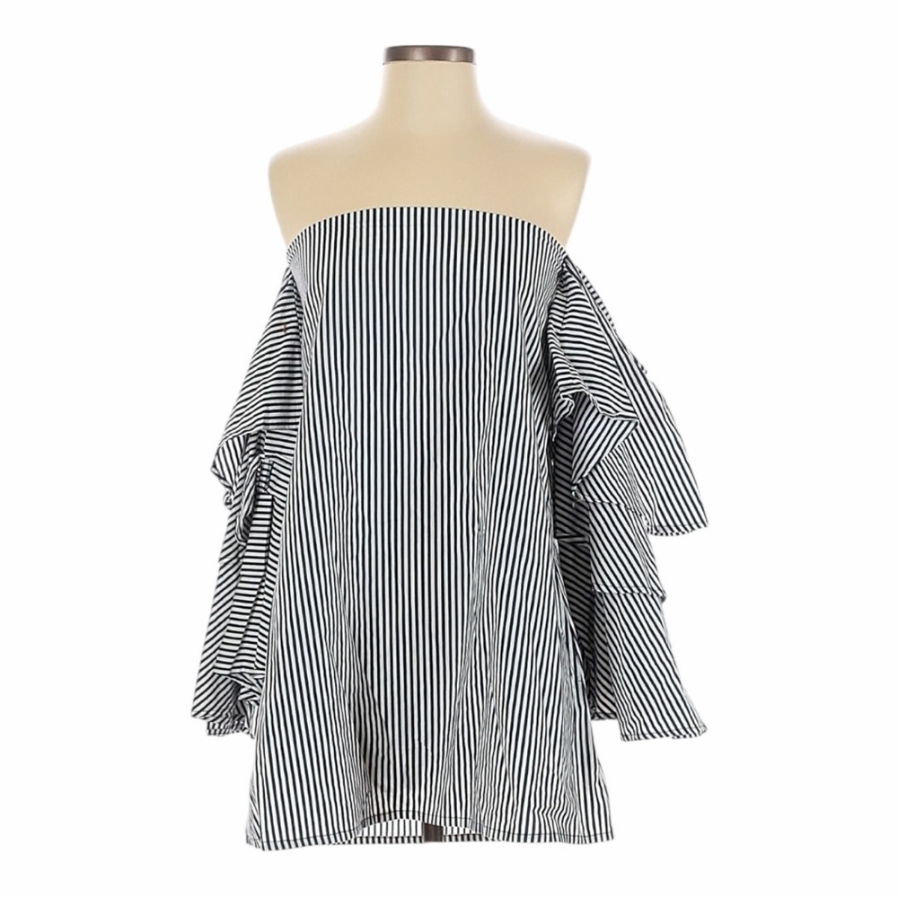 NWT! FAITHFULL THE BRAND Phi Phi Navy Soho Stripe Print Ruffle Mini Dress Size 2 - Picture 6 of 16